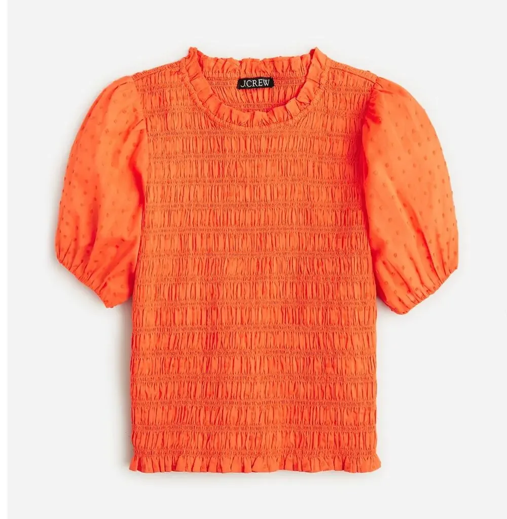 J.CREW Puff-sleeve textured voile smocked top BI436 // L